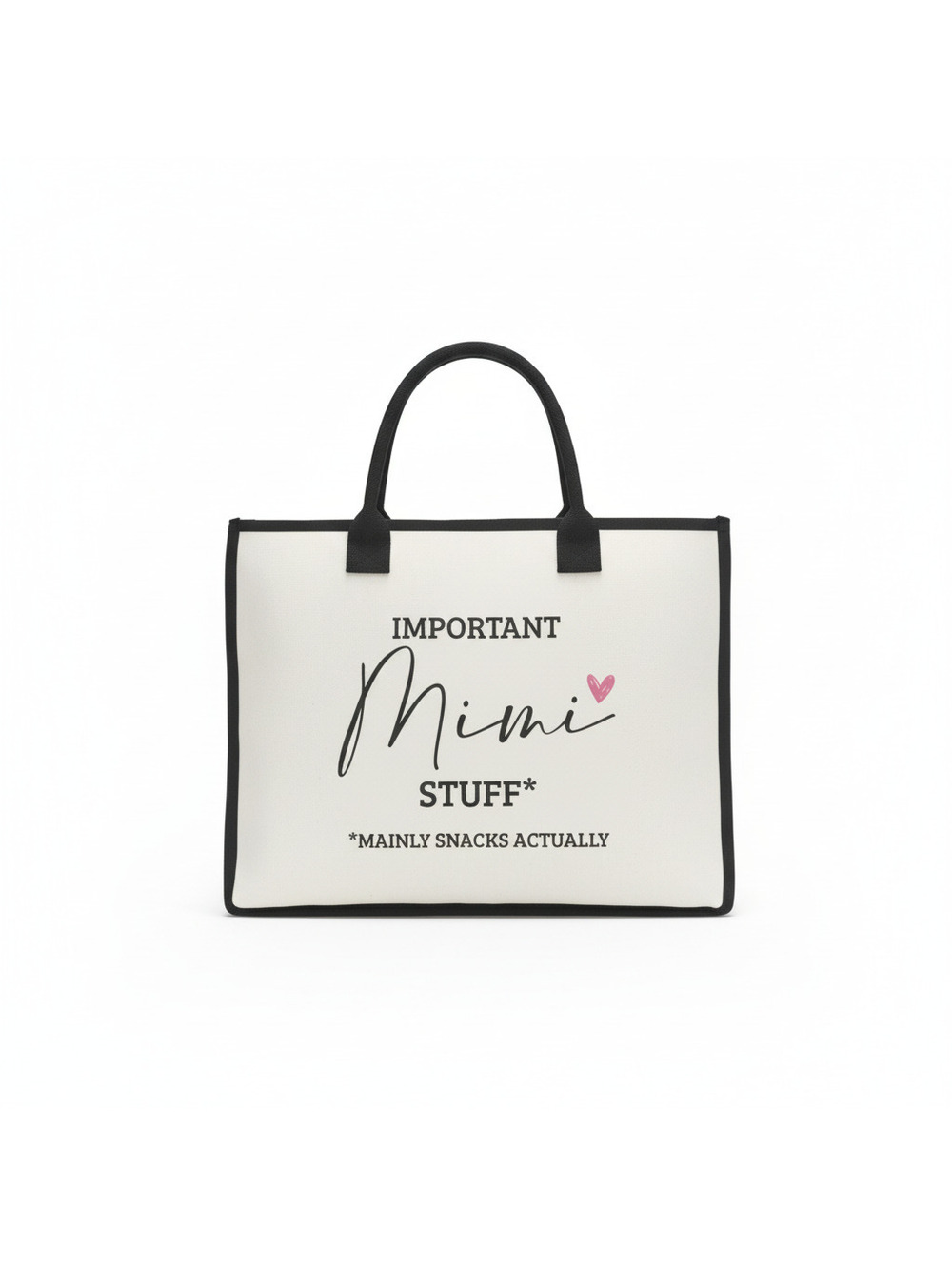 Canvas Tote Bag with Black Trim and 'Important Mimi Stuff' Print